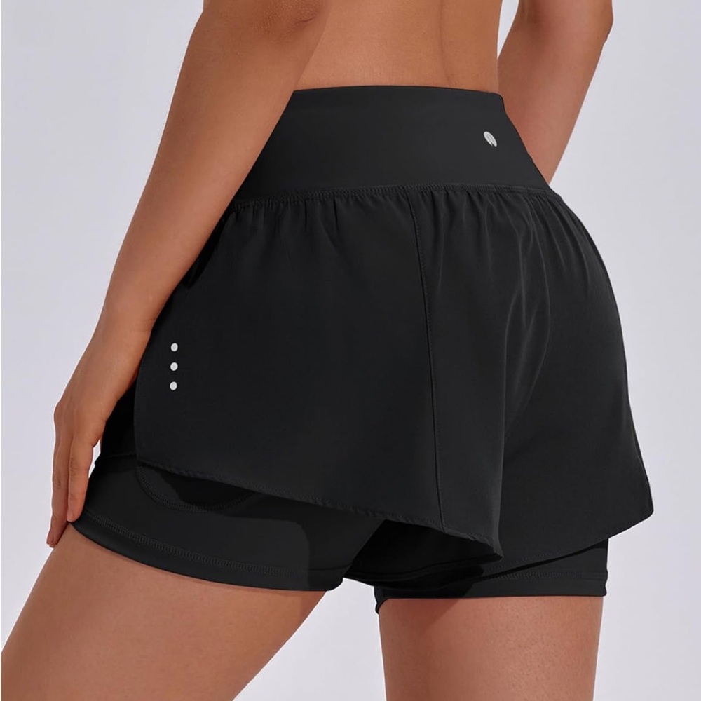 🎉New High-Waist Black 2-in-1 Active Shorts